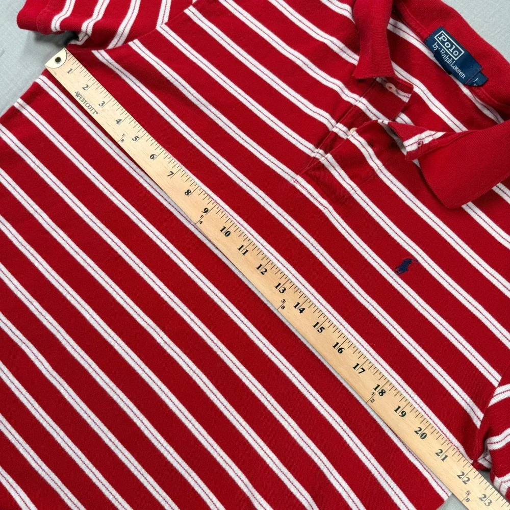 Vintage Y2K Ralph Lauren Boys Large Red White Striped Short Sleeve Polo Shirt‎